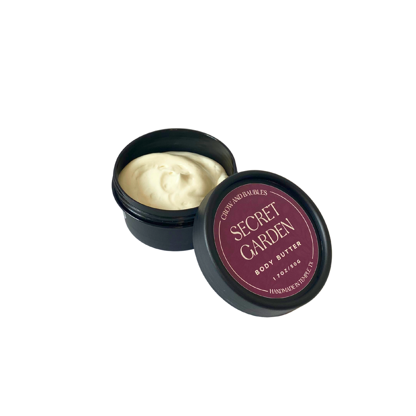 Secret Garden 50g Body Butter, open to display creamy texture