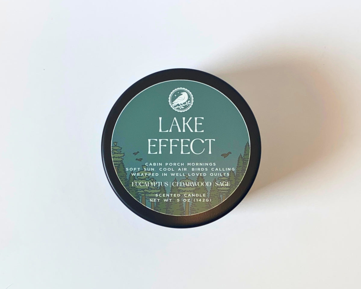 Lake effect - 5oz candle top view to show poem