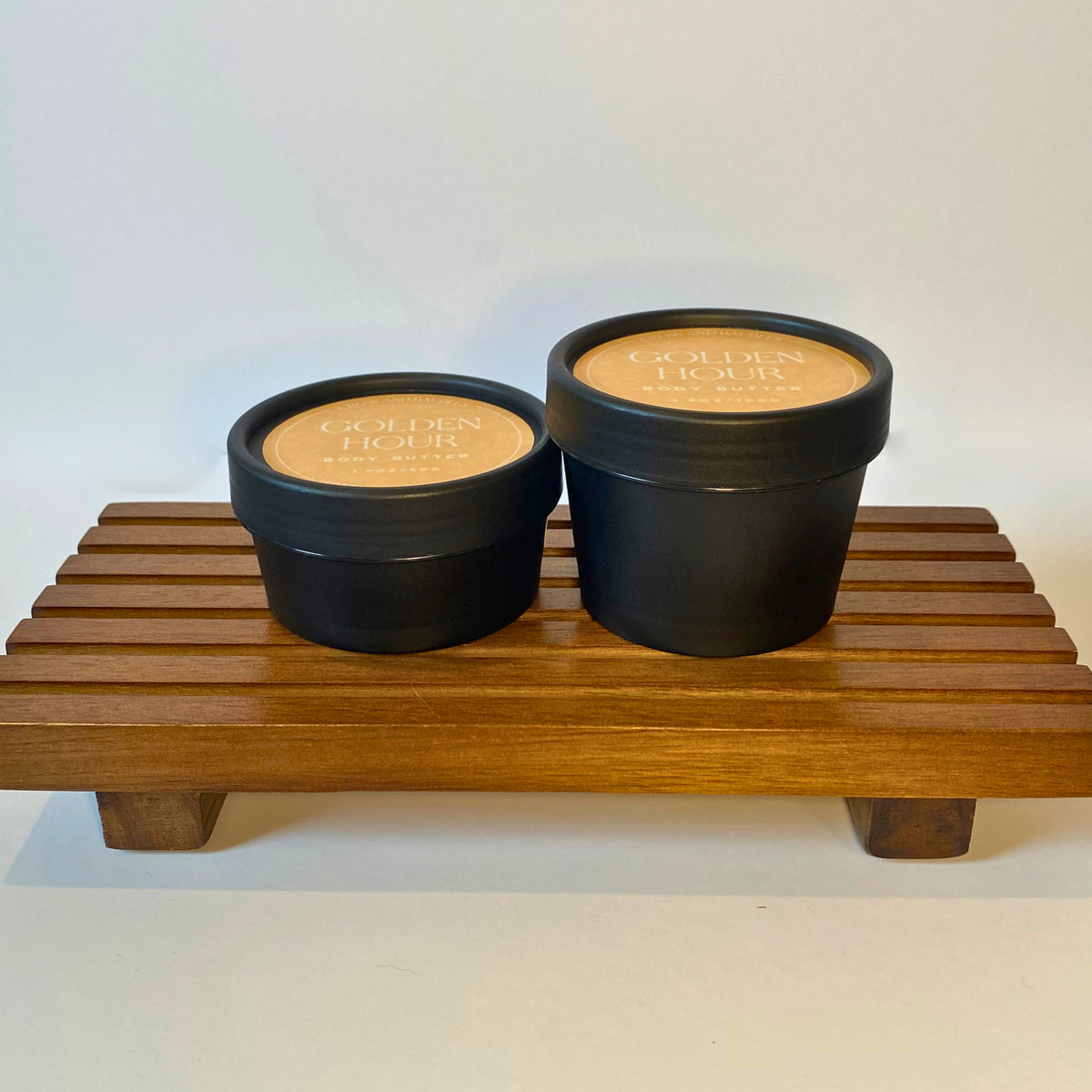 Golden Hour body butter in 50g and 100g sizes, shown side by side for size comparison
