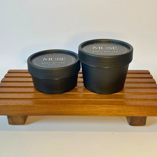 Muse body butter in 50g and 100g sizes, shown side by side for size comparison