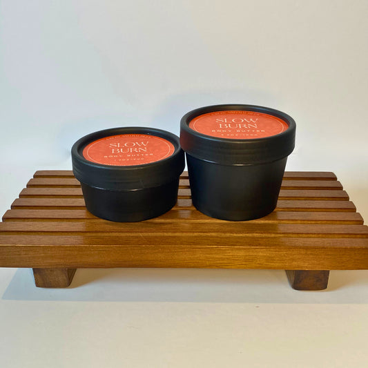 Slow Burn body butter in 50g and 100g sizes, shown side by side for size comparison