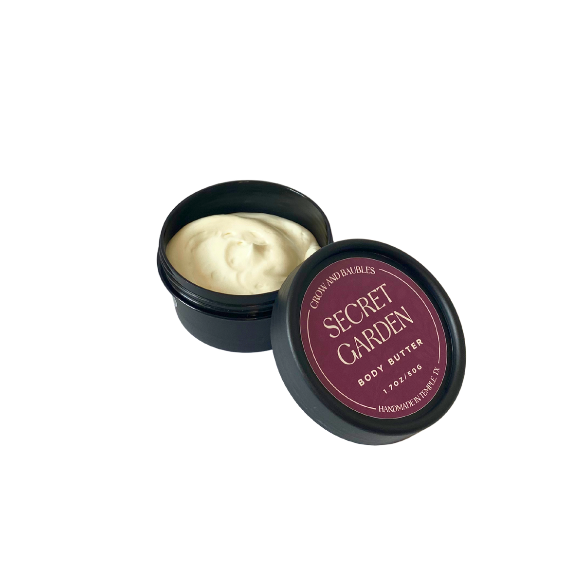 Secret Garden 50g Body Butter, open to display creamy texture